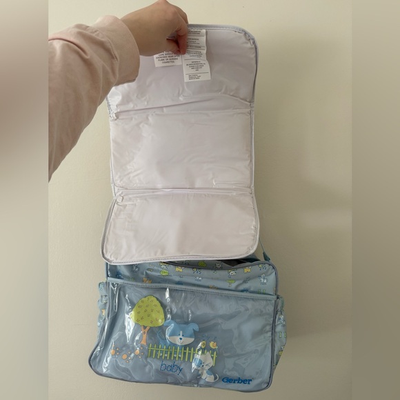 VTG 90s Y2K Insulated Diaper Bottle Bag Gerber Baby w/ Changing Pad Blue Animals - Picture 3 of 16